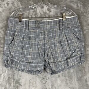 Abercrombie & Fitch Womens Grey Blue Plaid Cuffed Stretch Shorts Size 6 Pleated